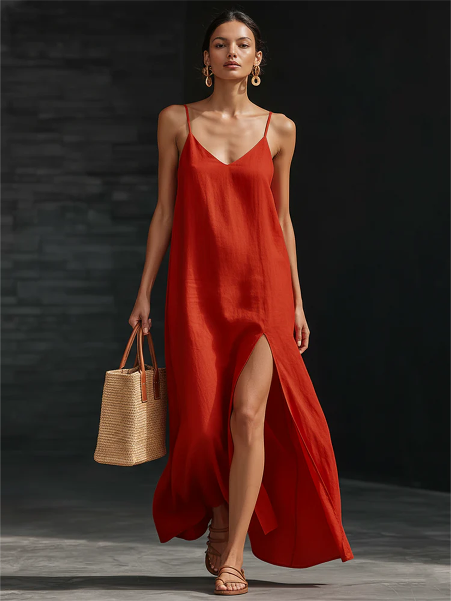 🎁New Arrivals🔥Minimalist Side Slits Cotton-linen Slip Dress