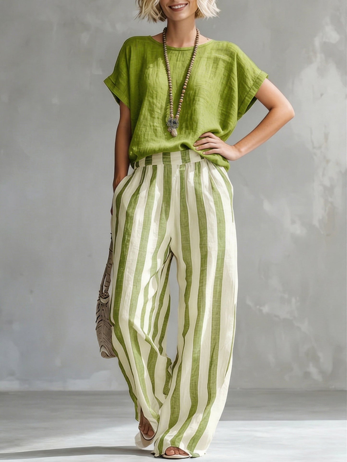 🎁New Arrivals🔥Cozy Loose-fit Striped Cotton-linen Two-piece Set