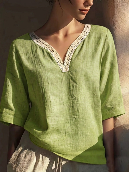 🎁New Arrivals🔥Vintage Lace Trim Collar Cotton-linen Blouse