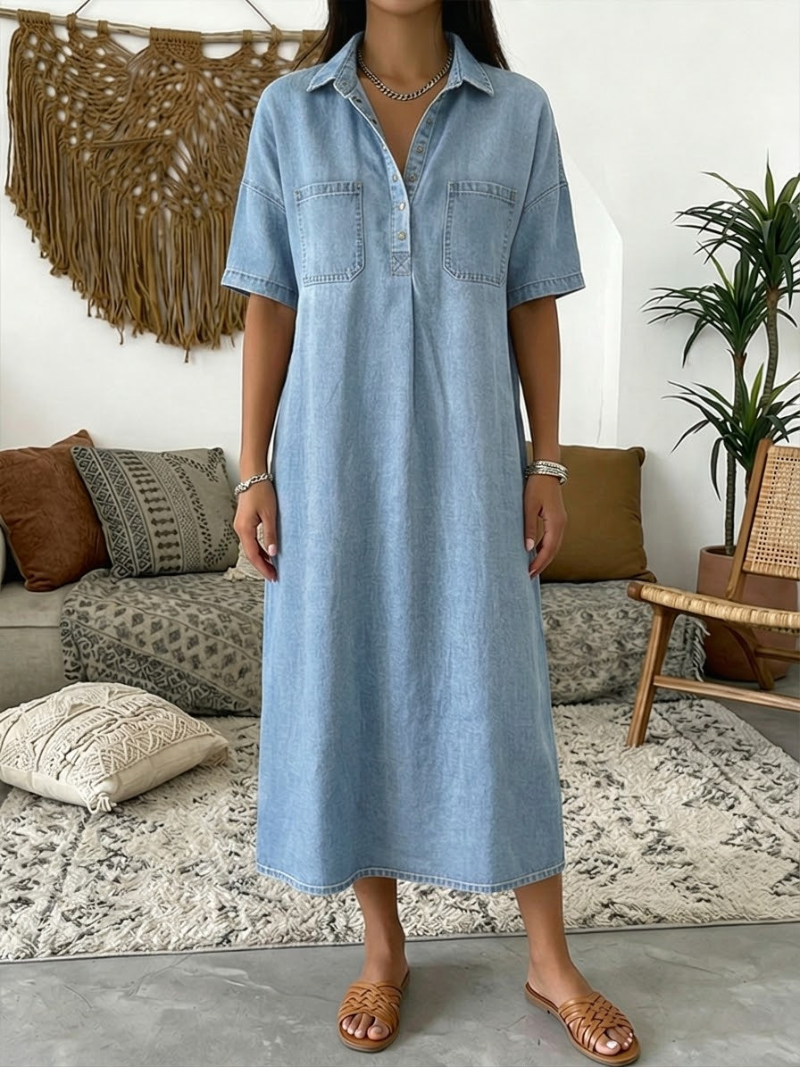 🎁New Arrivals🔥Casual Short-sleeved Polo Collar Denim Dress