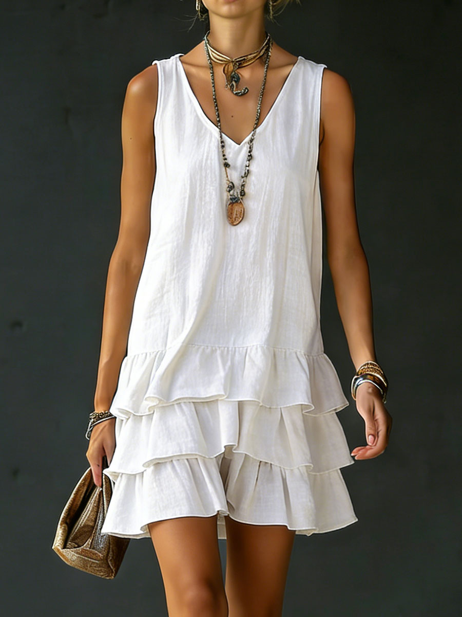 🎁New Arrivals🔥 Women's Cotton And Linen Loose-fitting Solid Color Vest Dress