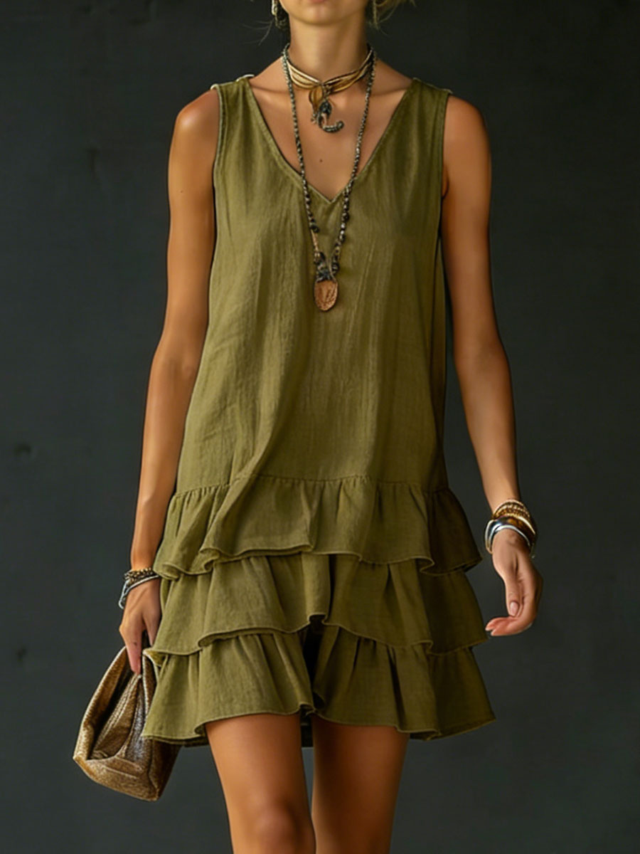 🎁New Arrivals🔥 Women's Cotton And Linen Loose-fitting Solid Color Vest Dress
