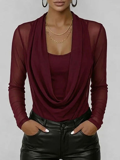 🎁New Arrivals🔥Women's Swing Neck Long-sleeved Casual Loose-fitting Sheer Mesh Top