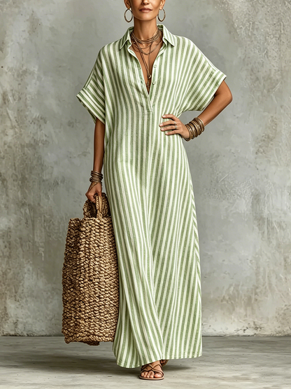 🎁New Arrivals🔥Cozy Classic Striped Cotton-linen Maxi Dress