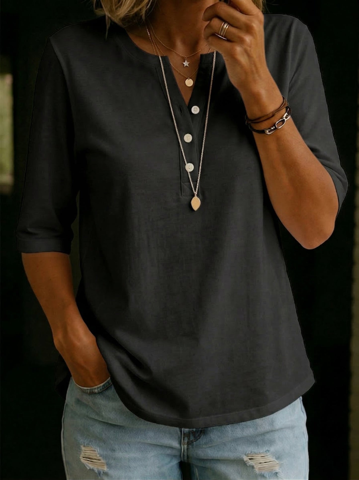 🎁New Arrivals🔥Classic Henley Collar 100% Cotton T-shirt