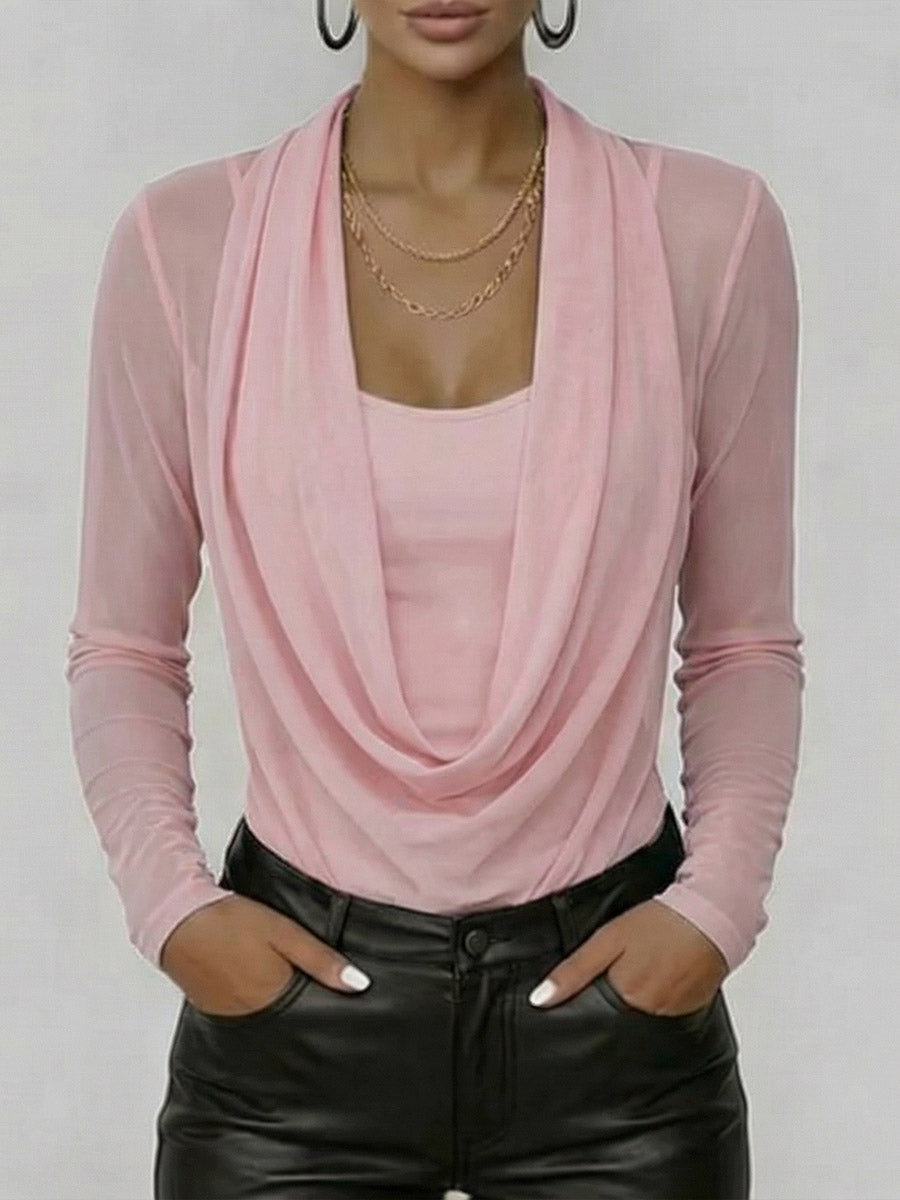 🎁New Arrivals🔥Women's Swing Neck Long-sleeved Casual Loose-fitting Sheer Mesh Top
