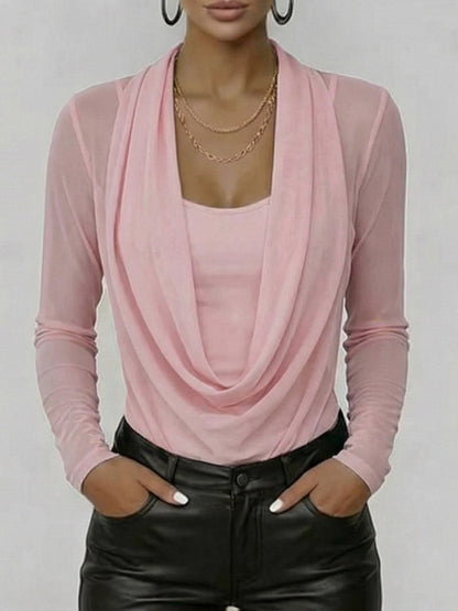 🎁New Arrivals🔥Women's Swing Neck Long-sleeved Casual Loose-fitting Sheer Mesh Top