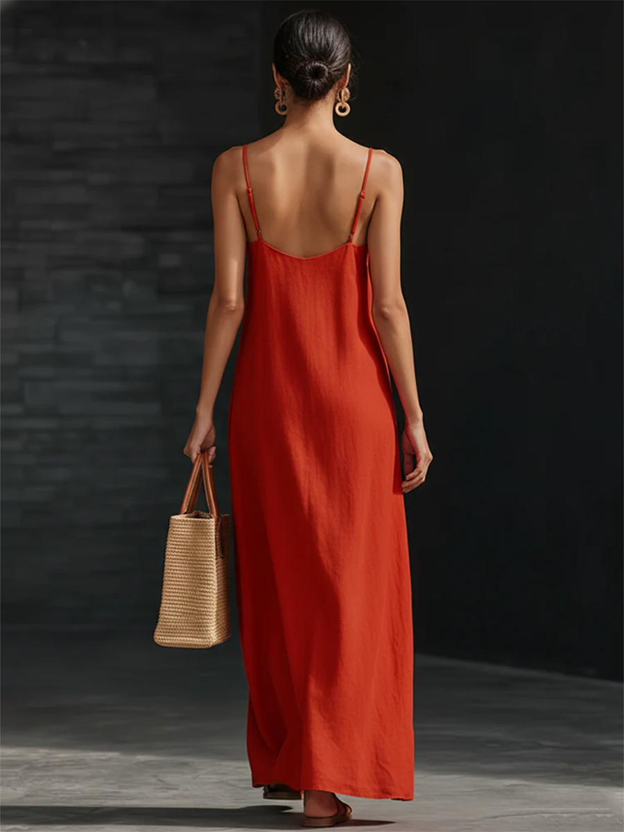 🎁New Arrivals🔥Minimalist Side Slits Cotton-linen Slip Dress