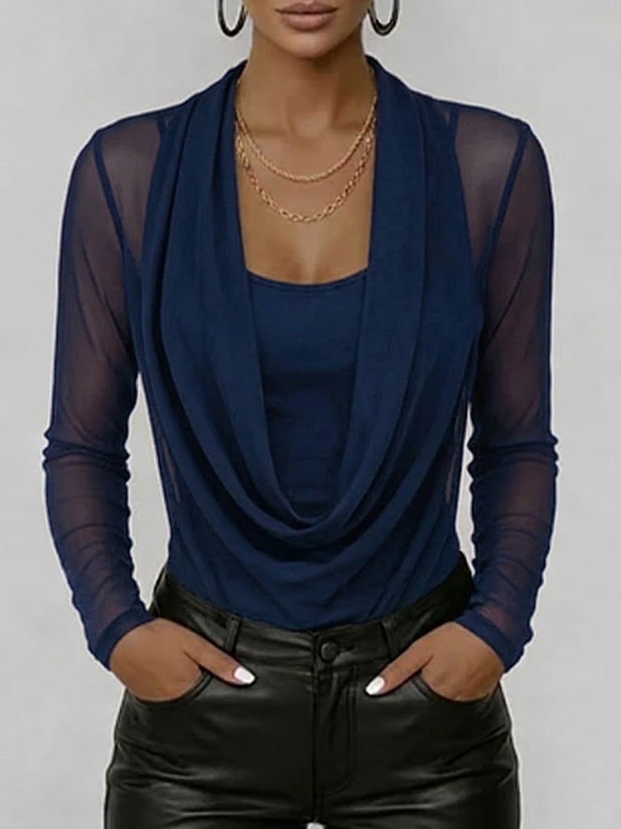 🎁New Arrivals🔥Women's Swing Neck Long-sleeved Casual Loose-fitting Sheer Mesh Top
