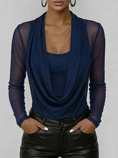 🎁New Arrivals🔥Women's Swing Neck Long-sleeved Casual Loose-fitting Sheer Mesh Top