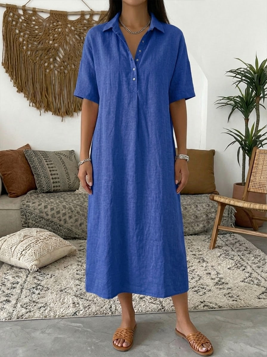 🎁New Arrivals🔥Women’s Cotton Linen Polo Dress – Casual Short Sleeve Summer Dress