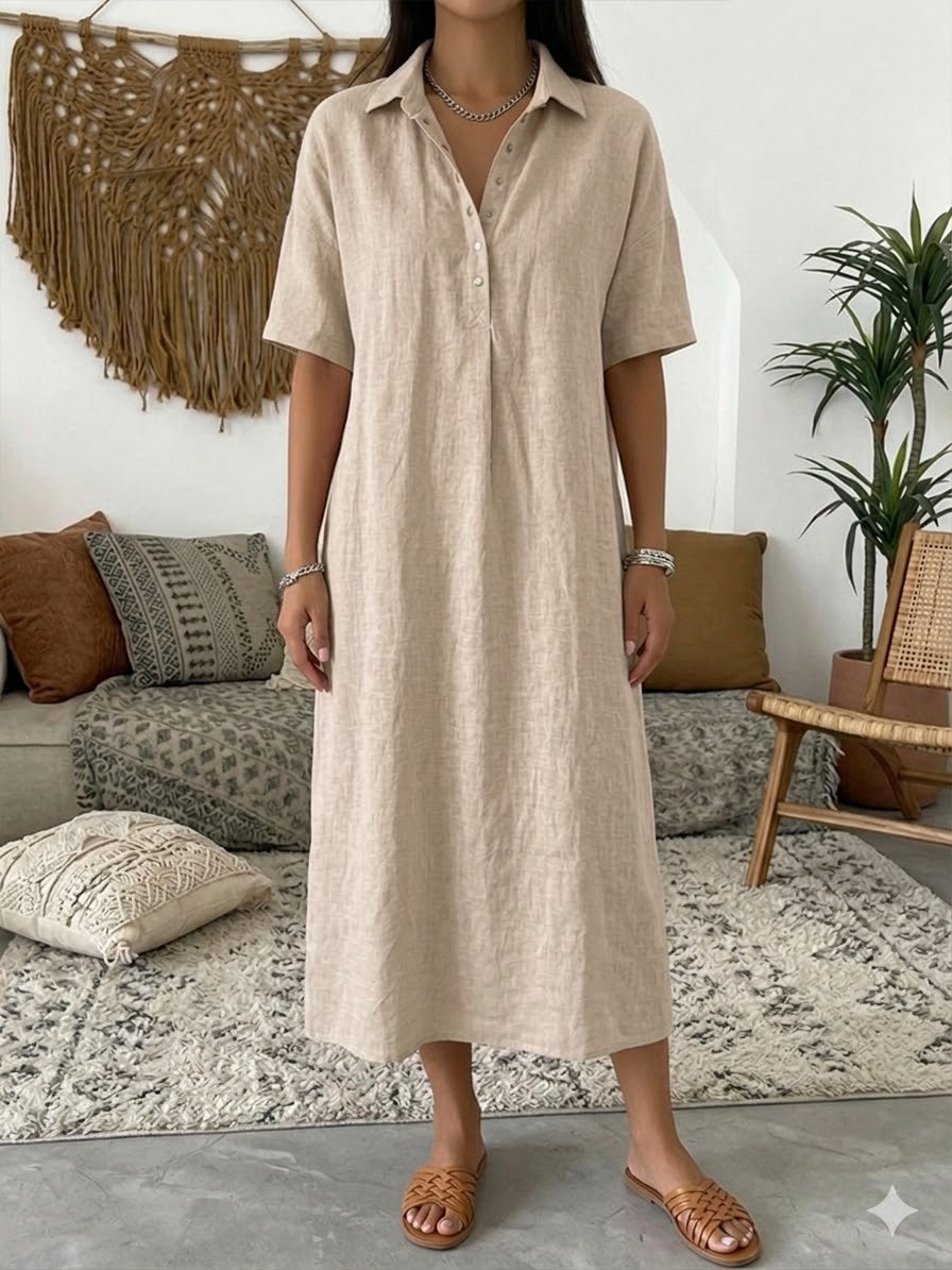 🎁New Arrivals🔥Women’s Cotton Linen Polo Dress – Casual Short Sleeve Summer Dress