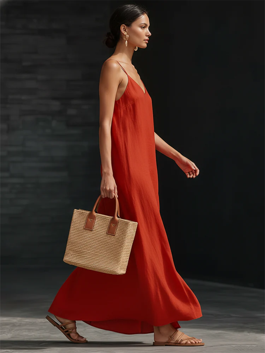 🎁New Arrivals🔥Minimalist Side Slits Cotton-linen Slip Dress