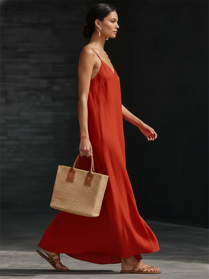 🎁New Arrivals🔥Minimalist Side Slits Cotton-linen Slip Dress