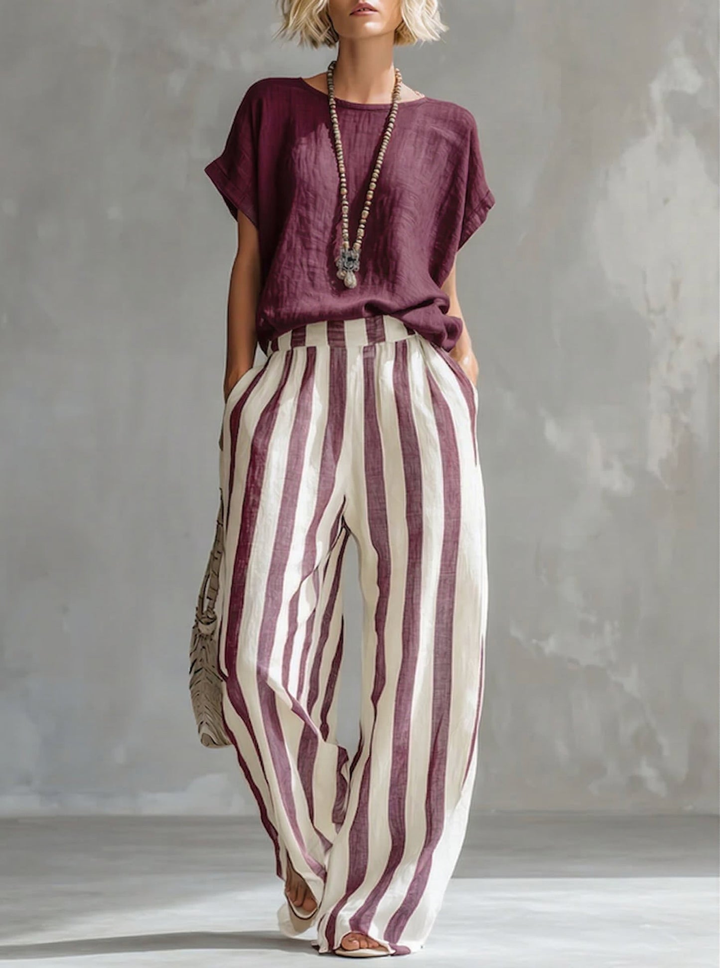 🎁New Arrivals🔥Cozy Loose-fit Striped Cotton-linen Two-piece Set