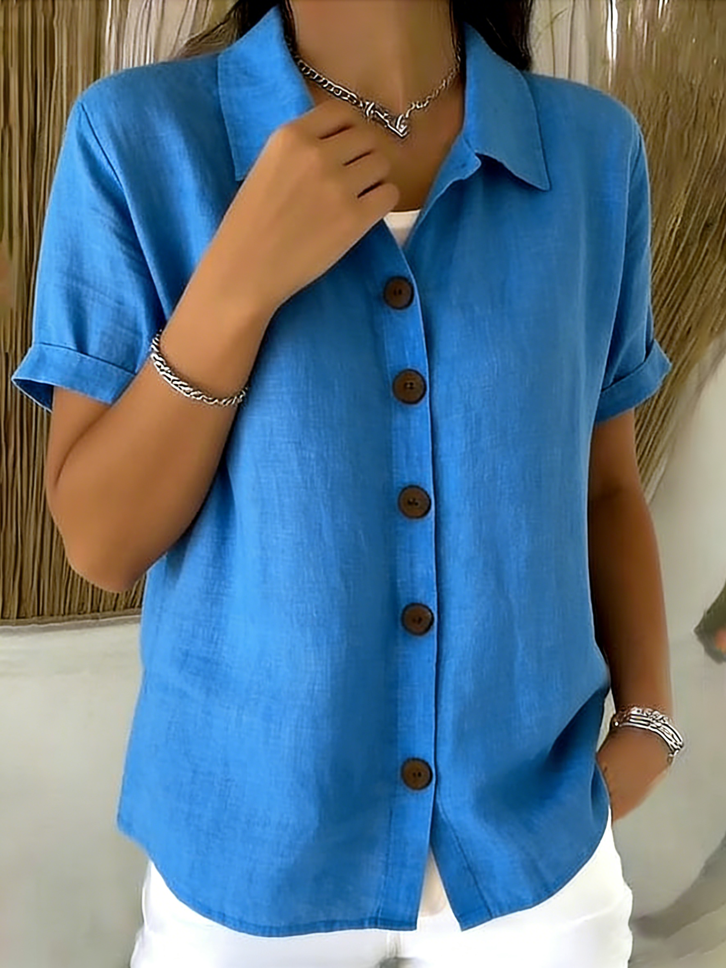 🎁New Arrivals🔥Women’s Linen Cotton Cozy Basic Button-Up Shirt – Casual Short Sleeve Summer Blouse