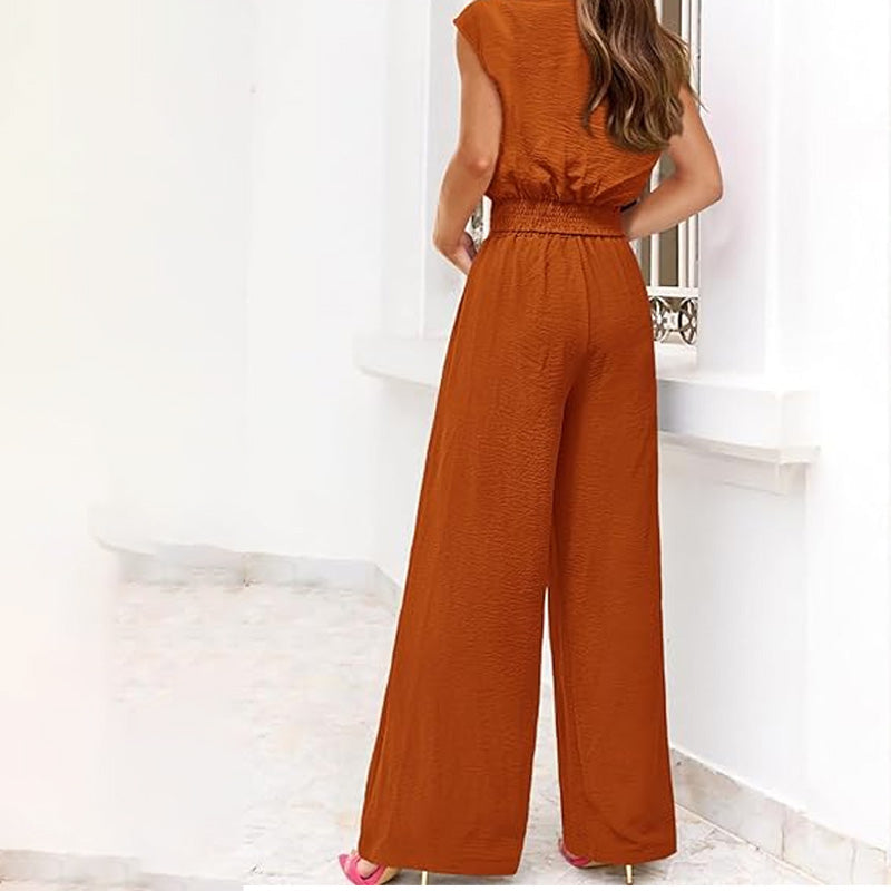 🎁New Arrivals🔥Women's V-Neck Tie-Front Top & Wide-Leg Pants Set