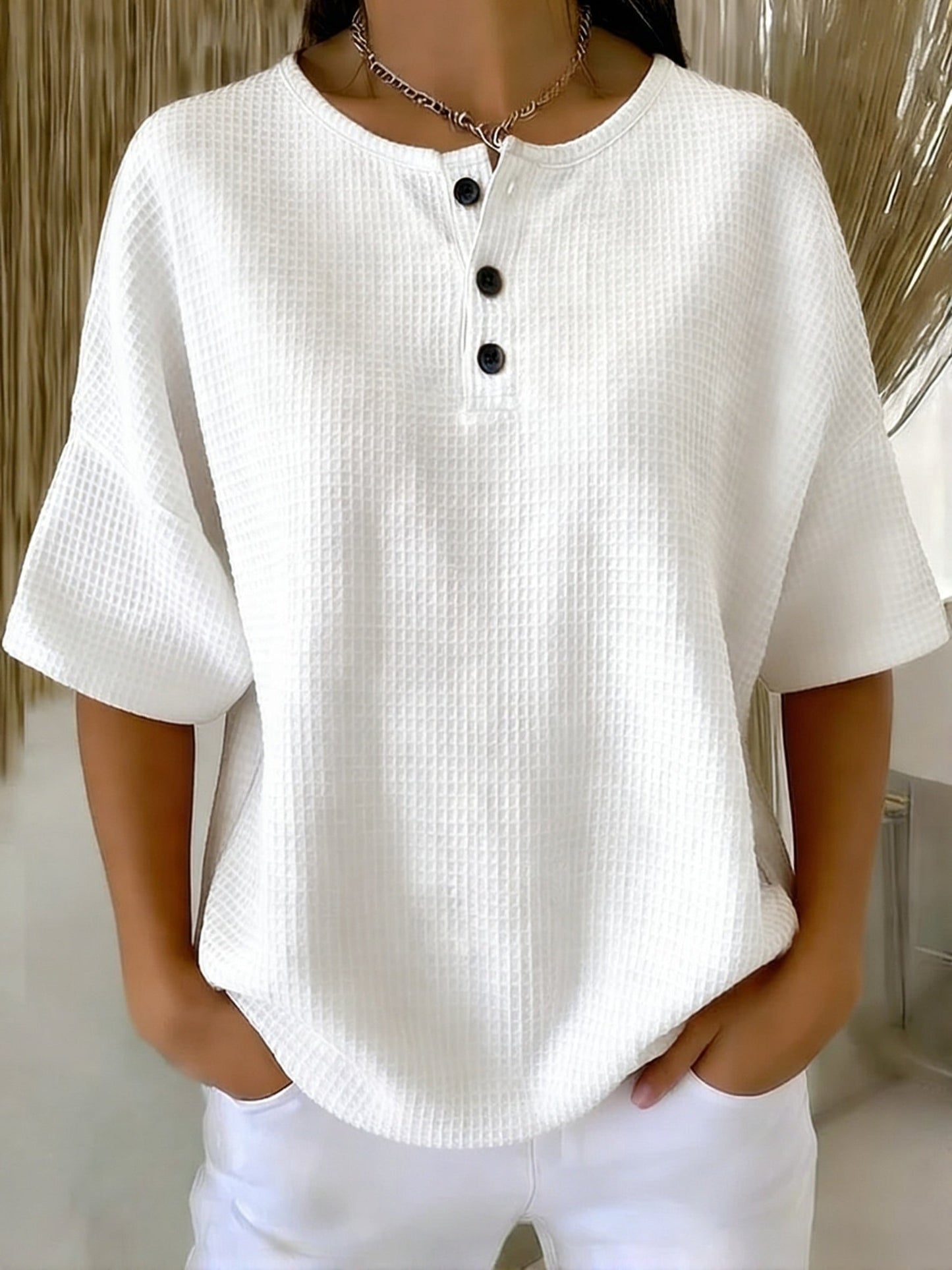 🎁New Arrivals🔥Casual Waffle Henry Collar Sweatshirt